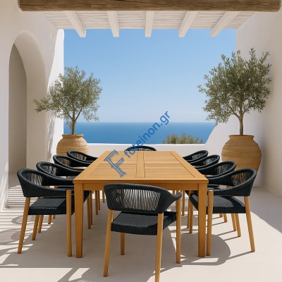 Premium Καρέκλα Teak με Μαύρα Σχοινιά