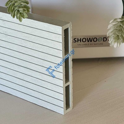 WPC σανίδα περίφραξης γραμμωτή 2 x 12 x 360εκ. - λευκό-εκρού