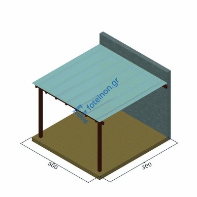 Πέργκολα με πολυκαρμπονικό απο τοίχο 300 x 300εκ.