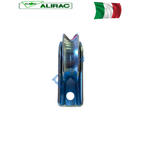 Ράουλο (ρόδα) Φ60 γαλβανιζέ ,σχήμα V (για γωνία) Alirac ,με βάση εξωτερική, για αυλόπορτες σιδήρου.