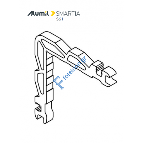 Γωνιά σύνδεσης πρεσσαριστή 10,9x6,4mm για προφίλ Φύλλο τζαμιού European Groove S61936 και Φύλλο S61976 Ανοιγόμενο Περιμετρικού Μηχανισμού,σειράς S61 Smartia Alumil 1131106000