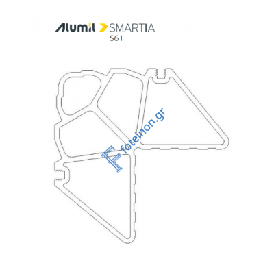 Γωνιά σύνδεσης πρεσσαριστή 43x25,8mm για προφίλ Φύλλo Ανοιγόμενο Εισόδου Περιμετρικού Μηχανισμού S61829 σειράς S61 Smartia Alumil 1134325800