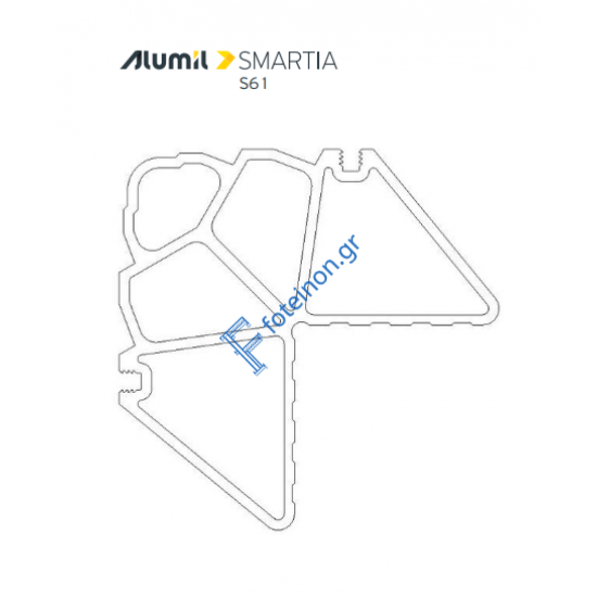 Γωνιά σύνδεσης πρεσσαριστή 43x25,8mm για προφίλ Φύλλo Ανοιγόμενο Εισόδου Περιμετρικού Μηχανισμού S61829 σειράς S61 Smartia Alumil 1134325800