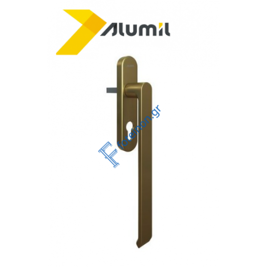Διπλή Λαβή μεγάλη 252mm ανασυρόμενου με καρε 10x10mm και θέση κυλίνδρου, μπρονζέ Alumil 3802814707