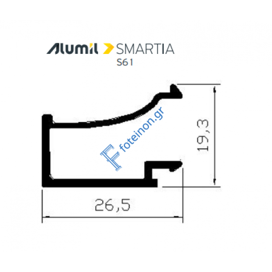 Πηχάκι 19,3mm S60312 σειράς S61 Alumil 6m σε χρώμα λευκό 9016