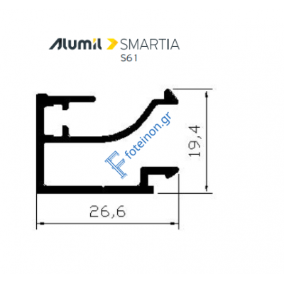 Πηχάκι 19,4mm S60451 σειράς S61 Alumil 6m σε χρώμα λευκό 9016