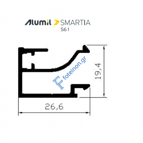 Πηχάκι 19,4mm S60451 σειράς S61 Alumil 6m σε χρώμα λευκό 9016