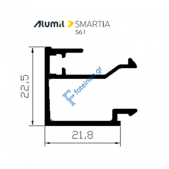 Πηχάκι 22,5mm S60452 σειράς S61 Alumil 6m σε χρώμα λευκό 9016