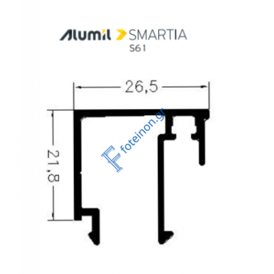 Πηχάκι 26,5mm S60453 σειράς S61 Alumil 6m σε χρώμα λευκό 9016