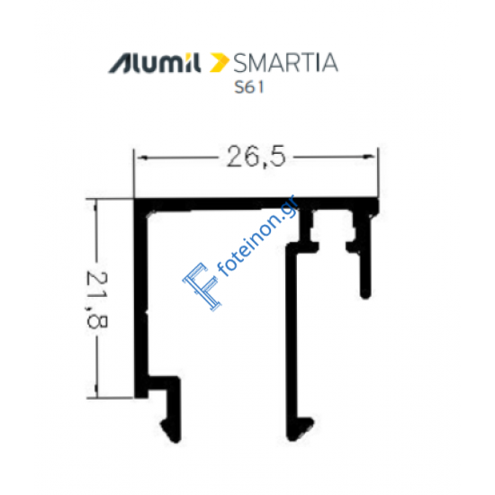 Πηχάκι 26,5mm S60453 σειράς S61 Alumil 6m σε χρώμα λευκό 9016