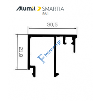 Πηχάκι 30,5mm S60454 σειράς S61 Alumil 6m σε χρώμα λευκό 9016