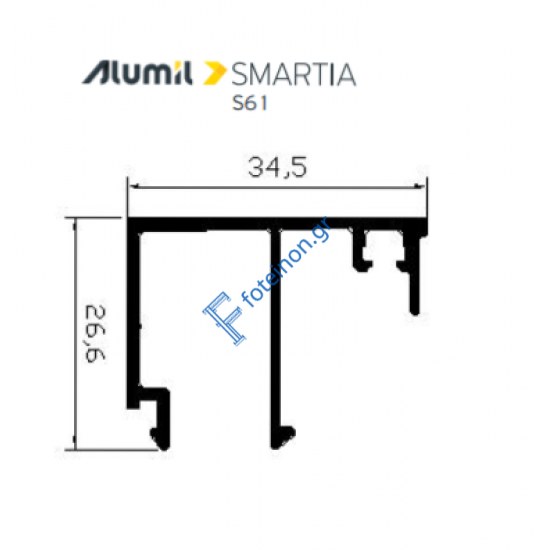 Πηχάκι 34,5mm S60455 σειράς S61 Alumil 6m σε χρώμα λευκό 9016
