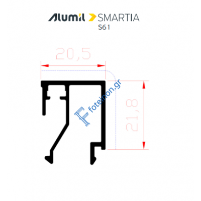 Πηχάκι 20,5mm S60485 σειράς S61 Alumil 6m σε χρώμα λευκό 9016