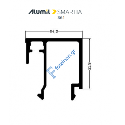 Πηχάκι 24,5mm S60486 σειράς S61 Alumil 6m σε χρώμα λευκό 9016