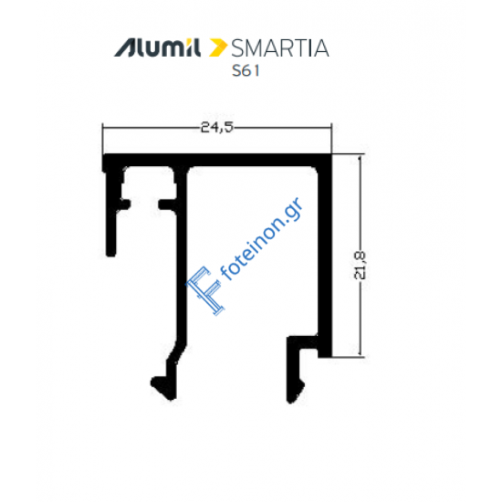 Πηχάκι 24,5mm S60486 σειράς S61 Alumil 6m σε χρώμα λευκό 9016