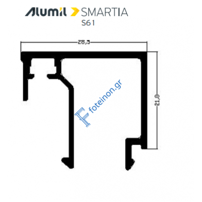 Πηχάκι 28,5mm S60487 σειράς S61 Alumil 6m σε χρώμα λευκό 9016