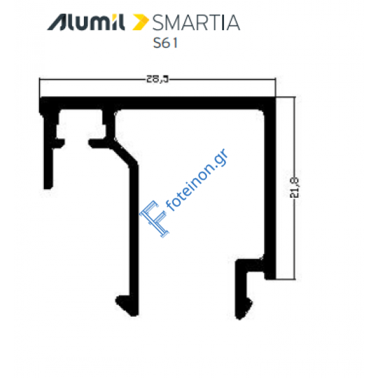 Πηχάκι 28,5mm S60487 σειράς S61 Alumil 6m σε χρώμα λευκό 9016