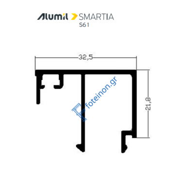Πηχάκι 32,5mm S60488 σειράς S61 Alumil 6m σε χρώμα λευκό 9016