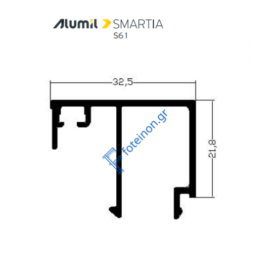 Πηχάκι 32,5mm S60488 σειράς S61 Alumil 6m σε χρώμα λευκό 9016