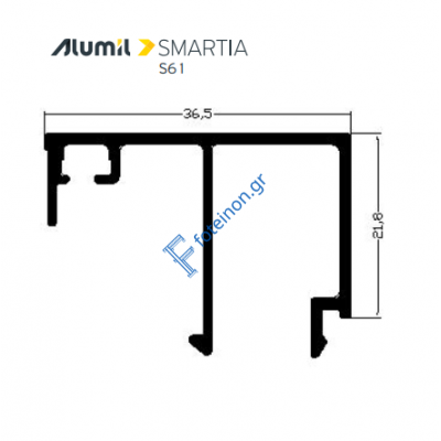 Πηχάκι 36,5mm S60489 σειράς S61 Alumil 6m σε χρώμα λευκό 9016