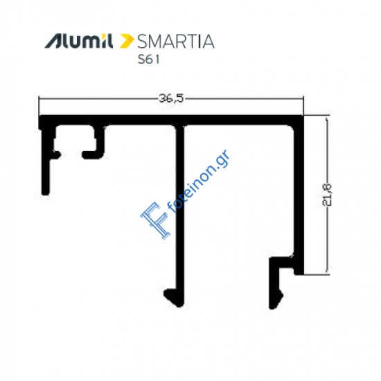 Πηχάκι 36,5mm S60489 σειράς S61 Alumil 6m σε χρώμα λευκό 9016