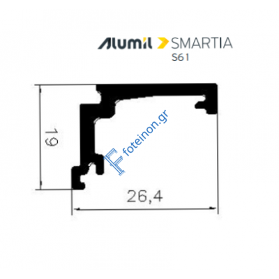 Πηχάκι 26,4mm S60689 σειράς S61 Alumil 6m σε χρώμα λευκό 9016