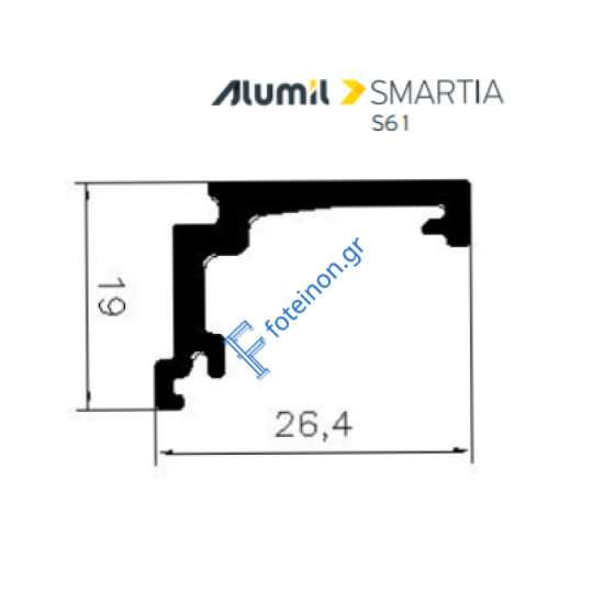 Πηχάκι 26,4mm S60689 σειράς S61 Alumil 6m σε χρώμα λευκό 9016