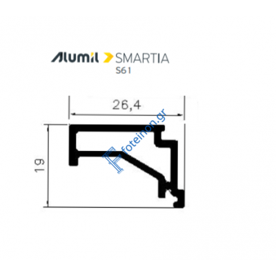 Πηχάκι 26,4mm S60697 σειράς S61 Alumil 6m σε χρώμα λευκό 9016
