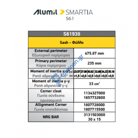 Φύλλο εισόδου μικρό Camera S61938 σειράς S61 Smartia Alumil 6,5m σε χρώμα λευκό 9016