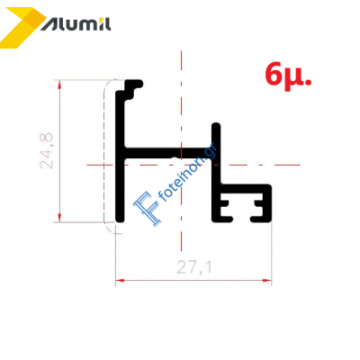 Πρόσθετο αλουμινίου M9386 σειράς M9400 Alumil 6m σε χρώμα λευκό 9016