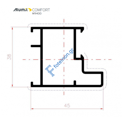 Κάσα M9401 μόνο για φύλλο παντζουριού M9372 σειράς Μ9400 Comfort Alumil 6m σε χρώμα λευκό 9016