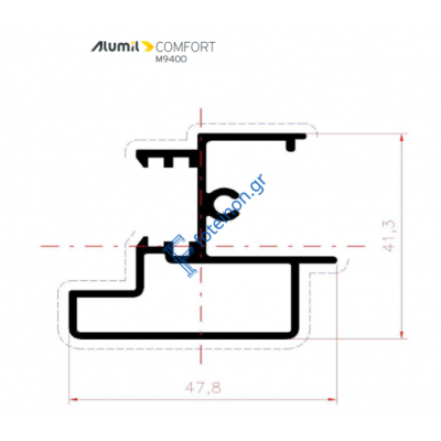 Μπινί M9500 μόνο για φύλλο παντζουριού Μ9372 σειράς Μ9400 Comfort Alumil 6m σε χρώμα λευκό 9016