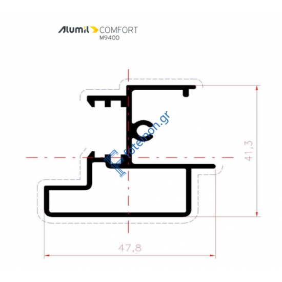 Μπινί M9500 μόνο για φύλλο παντζουριού Μ9372 σειράς Μ9400 Comfort Alumil 6m σε χρώμα λευκό 9016
