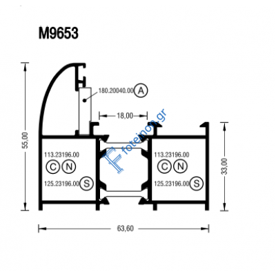 Κάσα M9653 σειράς Μ9650 Alumil 6m σε χρώμα λευκό 9016