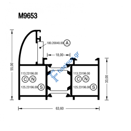 Κάσα M9653 σειράς Μ9650 Alumil 6m σε χρώμα λευκό 9016
