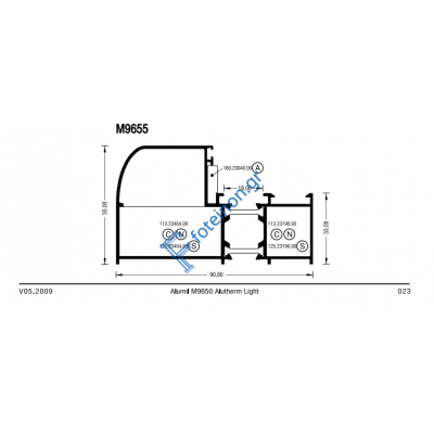 Κάσα M9655 σειράς Μ9650  Alumil 6m σε χρώμα λευκό 9016