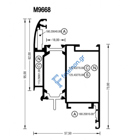 Ταύ M9658  για κάσες σειράς Μ9650 Alumil 6m σε χρώμα λευκό 9016