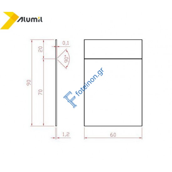 Πλαστικό τακάκι Μ8200 90x60x1,2 για τζάμι μονής μεμβράνης λευκό Alumil (3,33 ανά μέτρο)