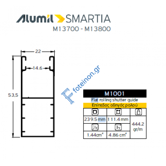 Οδηγός / Κανάλι Ρολού M1001 – Λευκό 9016 – 6,5m – Alumil