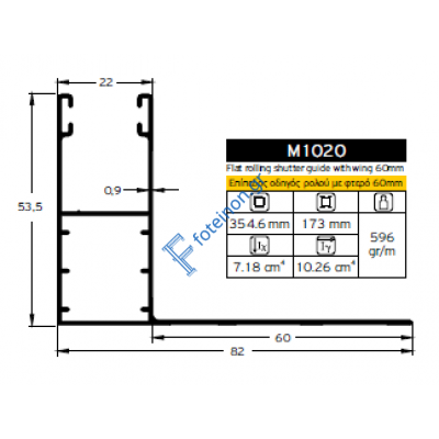 Οδηγός / Κανάλι Ρολού M1020 – Λευκό 9016 – 6,5m – Alumil