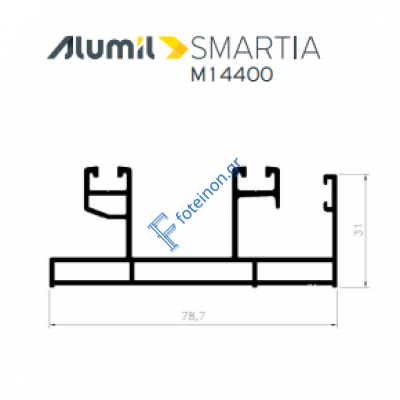 Διπλός οδηγός M14402 για τζάμι-σίτα ή τζάμι παντζούρι της σειράς M14400 Alumil 6m σε χρώμα λευκό 9016