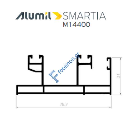 Διπλός οδηγός M14402 για τζάμι-σίτα ή τζάμι παντζούρι της σειράς M14400 Alumil 6m σε χρώμα λευκό 9016