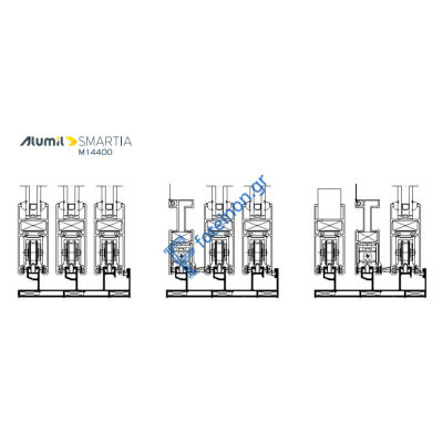 Τριπλός οδηγός M14403 για 2φ.επάλληλο με σίτα ή 3φ.επάλληλο τζάμι ή χωνευτό τζ-σι-πα της σειράς M14400 Alumil 6m σε χρώμα λευκό 9016