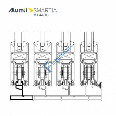Μονός οδηγός M14404 της σειράς M14400 Alumil 6m σε χρώμα λευκό 9016
