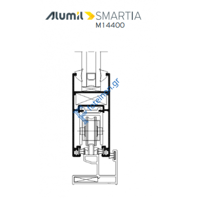 Φύλλο συρομένου χωρίς πηχάκι M14405 της σειράς M14400 Alumil 6m σε χρώμα λευκό 9016