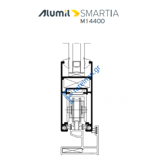 Φύλλο συρομένου χωρίς πηχάκι M14405 της σειράς M14400 Alumil 6m σε χρώμα λευκό 9016