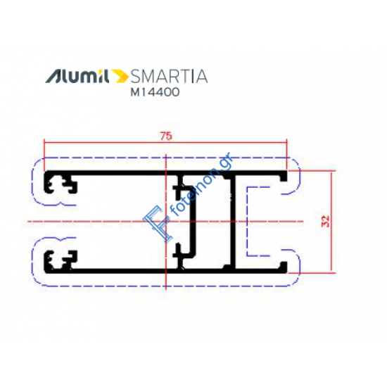 Φύλλο συρομένου χωρίς πηχάκι M14405 της σειράς M14400 Alumil 6m σε χρώμα λευκό 9016