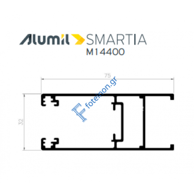 Φύλλο συρομένου χωρίς πηχάκι M14405 της σειράς M14400 Alumil 6m σε χρώμα λευκό 9016