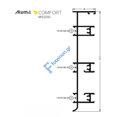 Κάσα επάλληλου με σίτα M9288E σειράς Μ9200 Comfort Alumil 6m σε χρώμα λευκό 9016