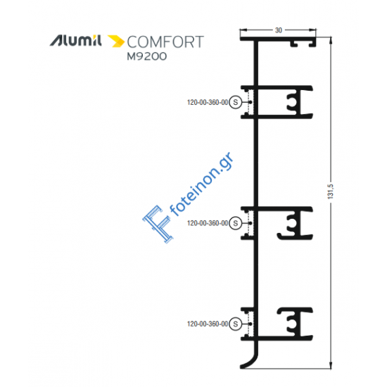 Κάσα επάλληλου με σίτα M9288E σειράς Μ9200 Comfort Alumil 6m σε χρώμα λευκό 9016